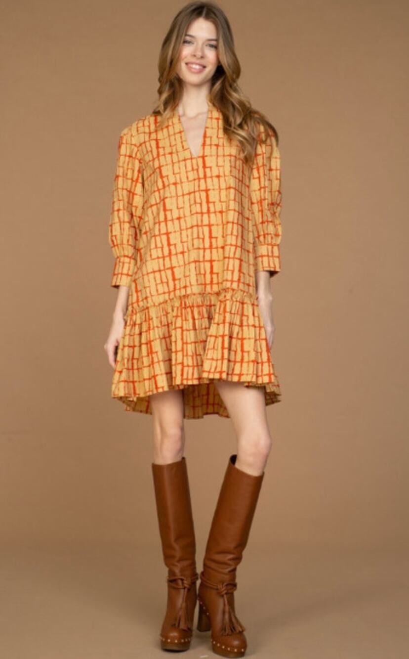 Olivia James Chloe Mini Dress Off the Grid Biscotti $216 Drop Waist Flounce S